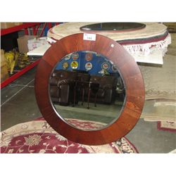 CONTEMPORARY WOOD FRAMED ROUND BEVELLED HANGING WALL MIRROR