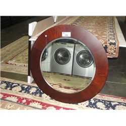 CONTEMPORARY WOOD FRAMED ROUND BEVELLED HANGING WALL MIRROR