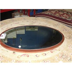 CONTEMPORARY WOOD FRAMED ROUND BEVELLED HANGING WALL MIRROR