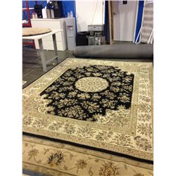 APPROX 8'X10' WOOL PILE AREA RUG - FLORAL PATTERN WITH BLACK BORDER