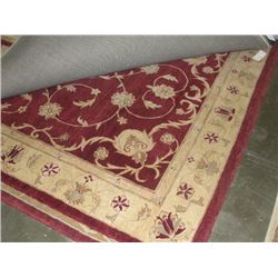 APPROX 9'X6' WOOL PILE AREA RUG - EARTH TONES WITH BURGANDY BORDER