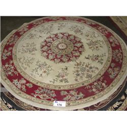 5' DIAMETER ROUND WOOL PILE AREA RUG - FLORAL PATTERN