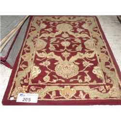 APPROX 3'X2' WOOL PILE FLORAL PATTERN THROW RUG