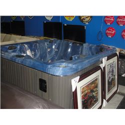 CAL SPAS AQUA SERIS HOT TUB WITH PACIFIC BLUE INTERIOR AND 7.5' SMOKE CABINET.  FEATURES INC: