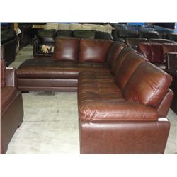 2PC BROWN LEATHER SECTIONAL SOFA