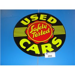 NOSTALGIC SAFETY TESTED USED CARS TIN ADVERTISEMENT SIGN