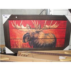 FRAMED PRINT ON BOARD "BULL MOOSE"