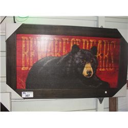 FRAMED PRINT ON BOARD  BLACK BEAR 