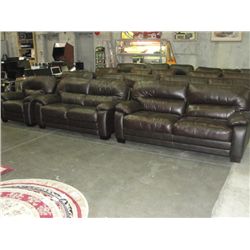 3PC BROWN LEATHER SOFA SET; SOFA, LOVESEAT AND CHAIR