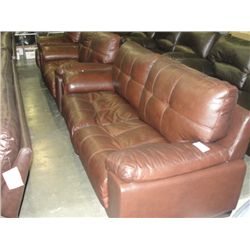 3PC BROWN LEATHER SOFA SET; SOFA, LOVESEAT AND CHAIR