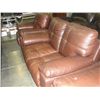 Image 2 : 3PC BROWN LEATHER SOFA SET; SOFA, LOVESEAT AND CHAIR