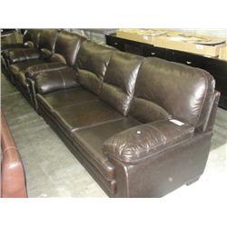 3PC BROWN LEATHER SOFA SET; SOFA, LOVESEAT AND CHAIR