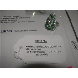 925 SILVER 1.98CARAT CUSTOM MADE DIOPSIDE AND ZIRCON RING