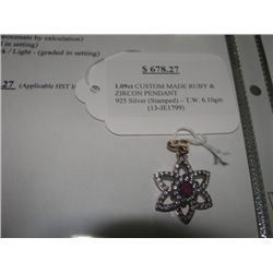 925 SILVER 1.09CARAT CUSTOM MADE RUBY AND ZIRCON PENDANT