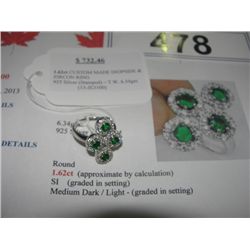 925 SILVER 1.62CARAT CUSTOM MADE DIOPSIDE AND ZIRCON RING