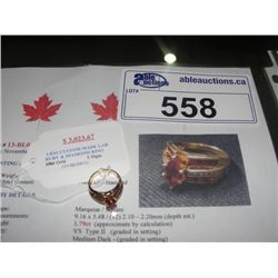 10KT GOLD 1.83CARAT CUSTOM MADE LAB RUBY AND DIAMOND RING