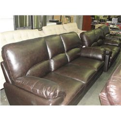 3PC BROWN LEATHER SOFA SET; SOFA, LOVESEAT AND CHAIR