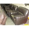 Image 2 : 3PC BROWN LEATHER SOFA SET; SOFA, LOVESEAT AND CHAIR