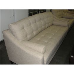 3PC CREAM COLOURED UPHOLSTERED SOFA SET; SOFA, AND 2 ARM CHAIRS