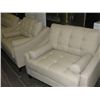 Image 2 : 3PC CREAM COLOURED UPHOLSTERED SOFA SET; SOFA, AND 2 ARM CHAIRS