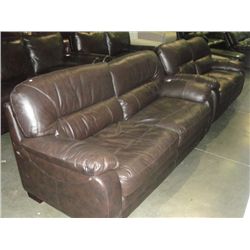 2PC BROWN LEATHER SOFA SET; SOFA AND LOVESEAT