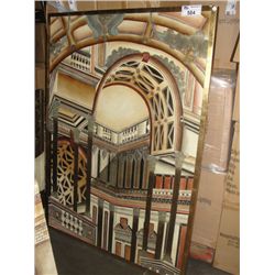 LARGE DECORATIVE PAINTED WALL PANEL - ROMAN STYLE COLUMNS AND ARCHES