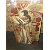 Image 1 : SMALL DECORATIVE PAINTED WALL PANEL - LADY WALKING THROUGH THE PLANT PILLARS