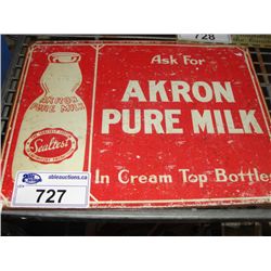 NOSTALGIC TIN ADVERTISEMENT SIGN - AKRON PURE MILK