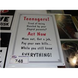 NOSTALGIC TIN ADVERTISEMENT SIGN - TEENAGERS