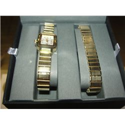 BENRUS MOTHER OF PEARL AND DIAMOND WATCH. NEW IN BOX WITH BRACELET