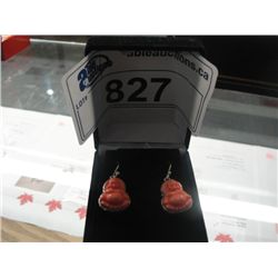 PINK CORAL CARVED BUDDHA EARRINGS  - BRAND NEW