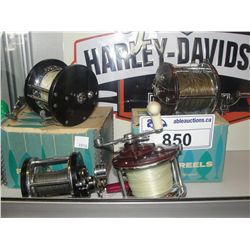 LOT OF 4 DEEP SEA LEVEL WIND FISHING REELS; 2 PENN AND 2 JAPAN