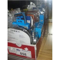 BOX OF ASSORTED ELECTRONICS AND ELECTRONIC ACCESSORIES