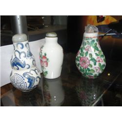 3 EARLY ORIENTAL CERAMIC SNUFF BOTTLES