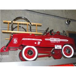 HOOK AND LADDER FIRE DEPARTMENT ENGINE #9 METAL PEDAL TRUCK