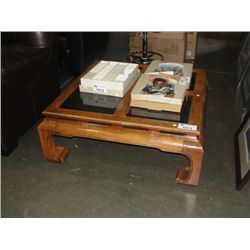 WOOD WITH GLASS TOP COFFEE TABLE