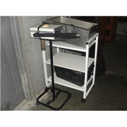 METAL ROLLING CART; SORISA BODY CHOCOLATE MELTING MACHINE, RESTUARANT STEAMER AND  A BLACK PLASTIC