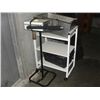 Image 1 : METAL ROLLING CART; SORISA BODY CHOCOLATE MELTING MACHINE, RESTUARANT STEAMER AND  A BLACK PLASTIC