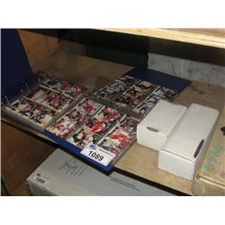 SHELF LOT OF ASSORTED SPORTS COLLECTORS TRADING CARDS - 2 ALBUMS AND 3 BOXES