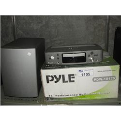 DENON TABLE RADIO WITH SUBWOOFER AND A PYLE 18" PERFORMANCE WOOFER