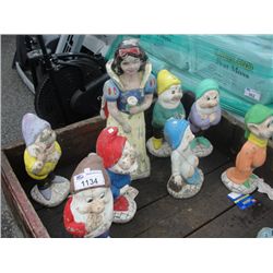 CEMENT SNOW WHITE AND THE 7 DWARVES GARDEN ORNAMENTS WITH ONE EXTRA SLEEPING GNOME - 9PCS