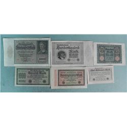 6 Different German Currency Notes 1920-1923 Nice Notes