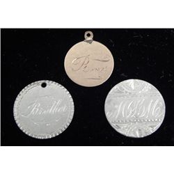 3 Love Tokens 2 Silver Seated Dimes 1885, 87, 1 Copper