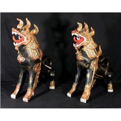 2 Old Thai Temple Dogs Guardian Dragons Thailand 34 In.