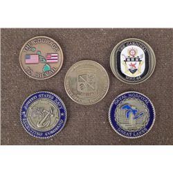 5 CHALLENGE COINS--4 NAVY--1 ARMY-HIGH QUALITY