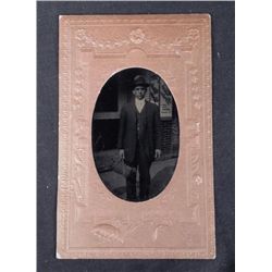 Antique Tintype Photo City Street Man German Beer Sign