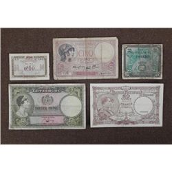NAZI OCCUPIED FRENCH CURRENCY- & 4 PER-WAR NOTES