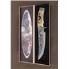 Image 1 : LARGE ETCHED BLADE HUNTING KNIFE-CUT OUT WOLF GRIP,CASE