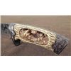Image 3 : LARGE ETCHED BLADE HUNTING KNIFE-CUT OUT WOLF GRIP,CASE