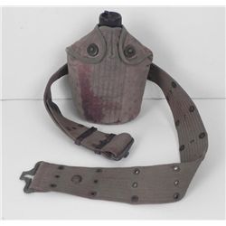 WWII U.S. ARMY WEB BELT AND CANTEEN W/ CANVAS COVER